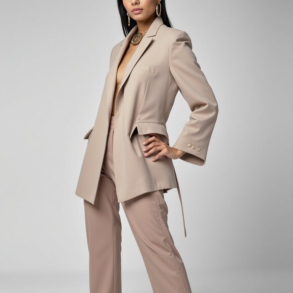 Zara Women's Beige Blazer Medium Tailored Mid-Length Jacket - Picture 3 of 16